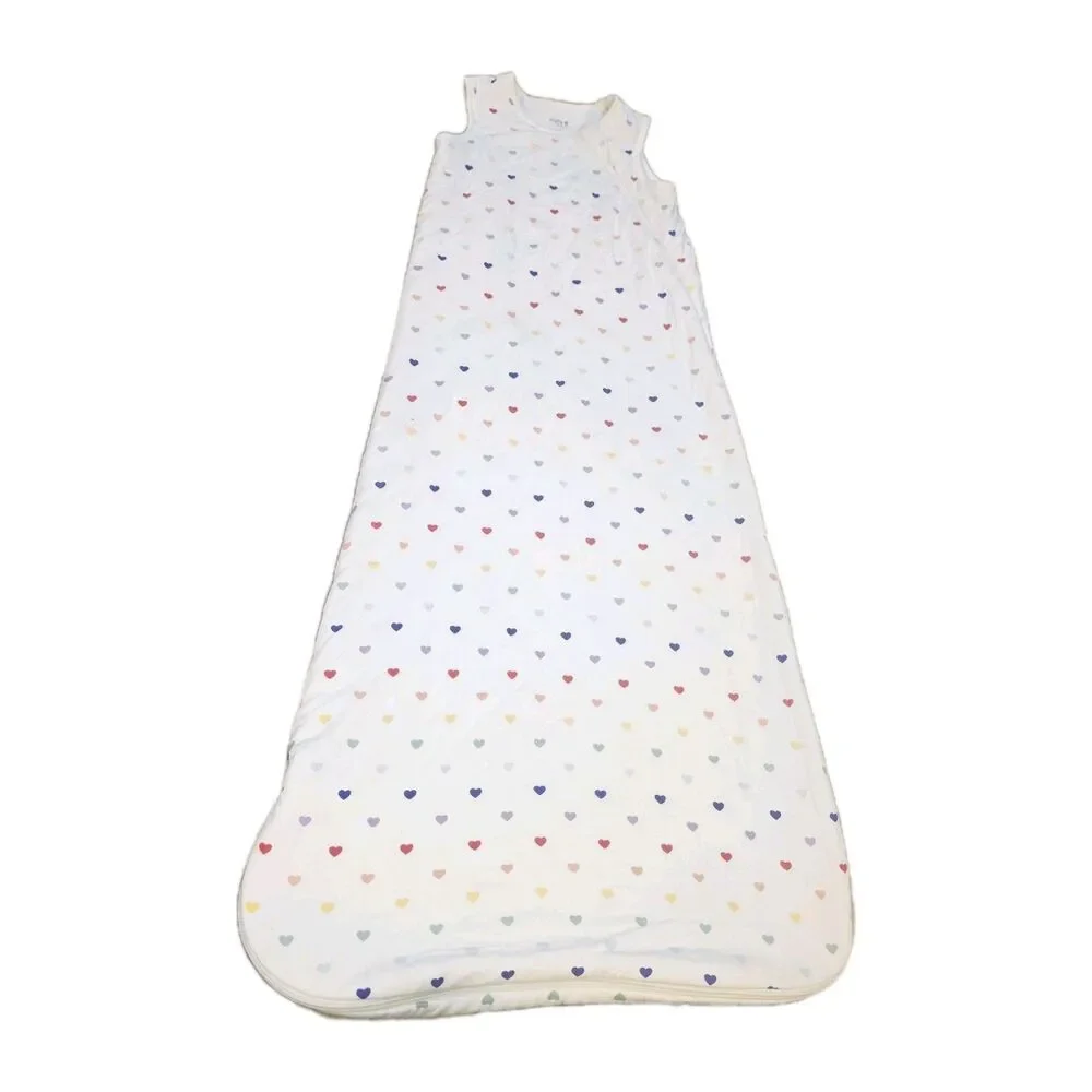 KYTE BABY Sz L 1.0 Tog All Over Hearts Print White Bamboo Full Zipper Sleepsack